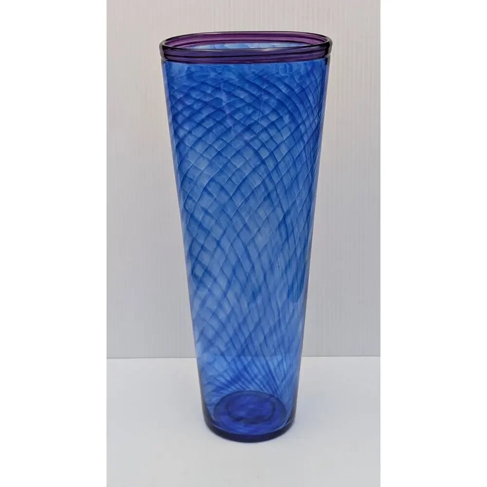 Curtiss Brock Studio CB Glass Blue Purple Spiral Swirl Optic Vase 14.25